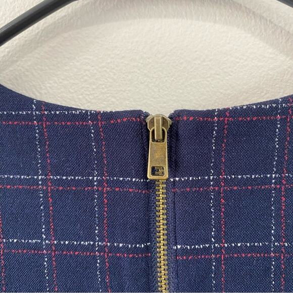 Banana Republic Navy Plaid Sheath Work Dress Ruffle Hem Elegant Office Sz 6 - Picture 7 of 11